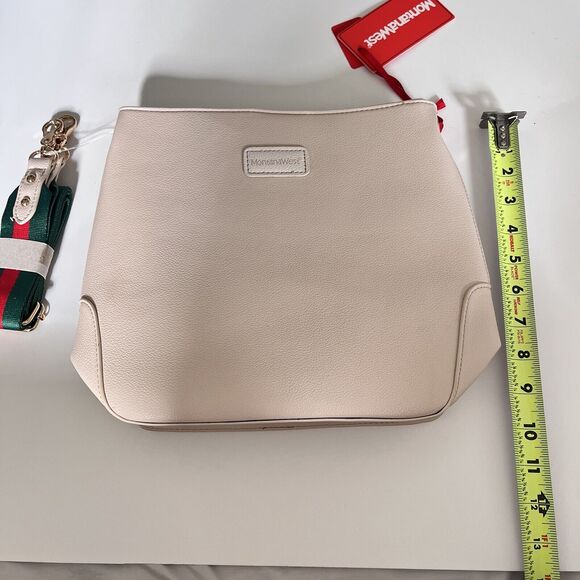Montana West Purse Cream With Green & Red Strap Purse 12”x10” - NWT - Picture 7 of 7